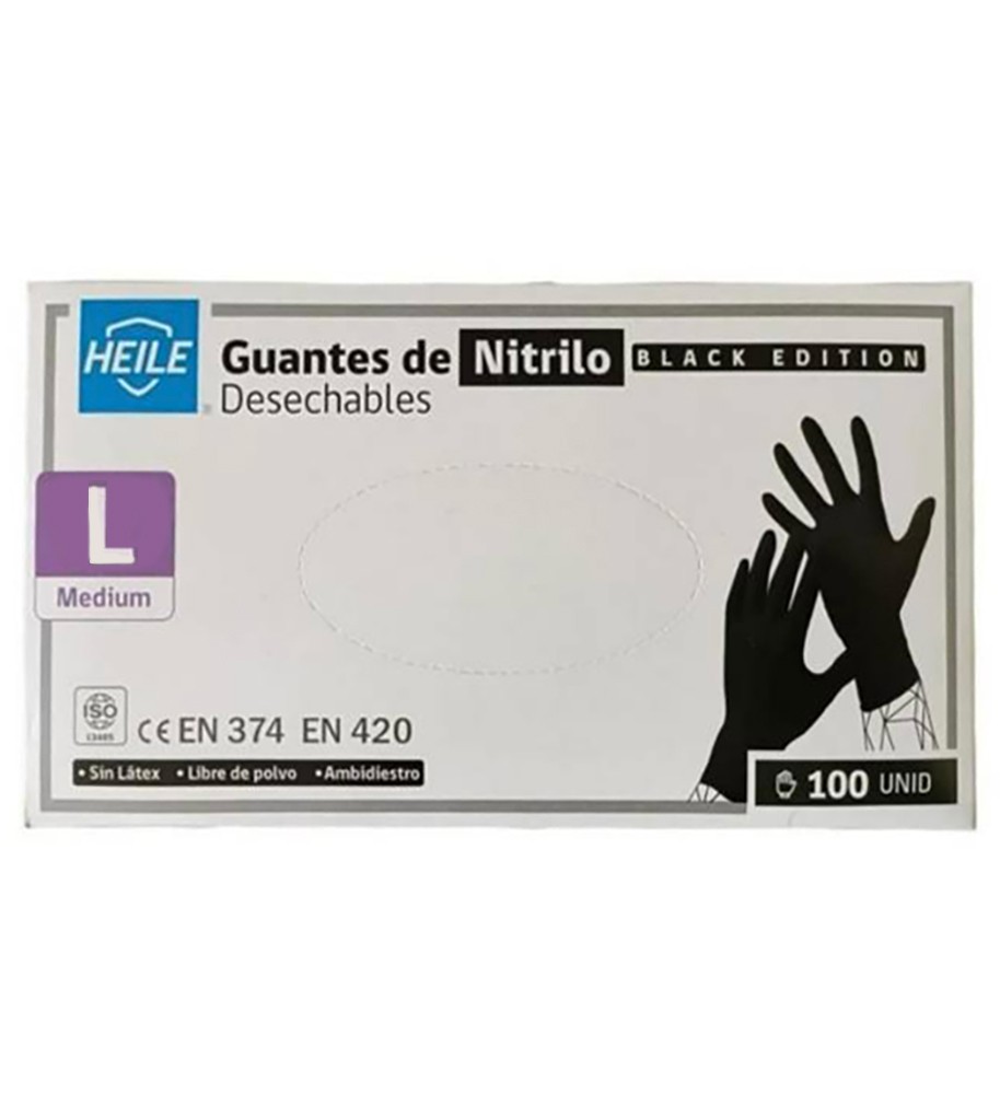 Guante de Nitrilo Negro Talla L, Heile